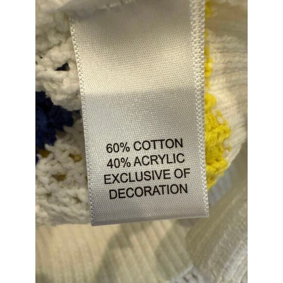 Kerri Rosenthal Knit Crochet Smiley Face Striped Sweater S Blue White Yellow - Picture 6 of 9